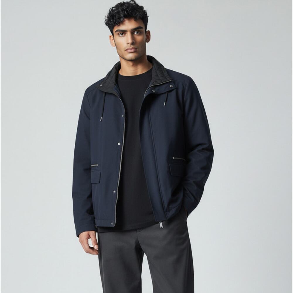 HUGO Men's Full Zip Jacket In Navy with black collar